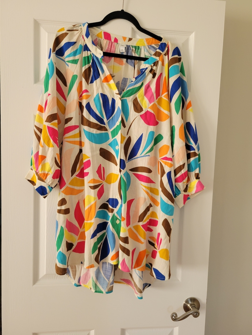 Tabitha Brown For Target Size XL Multicolor Leaf-Print Button-Down Dress